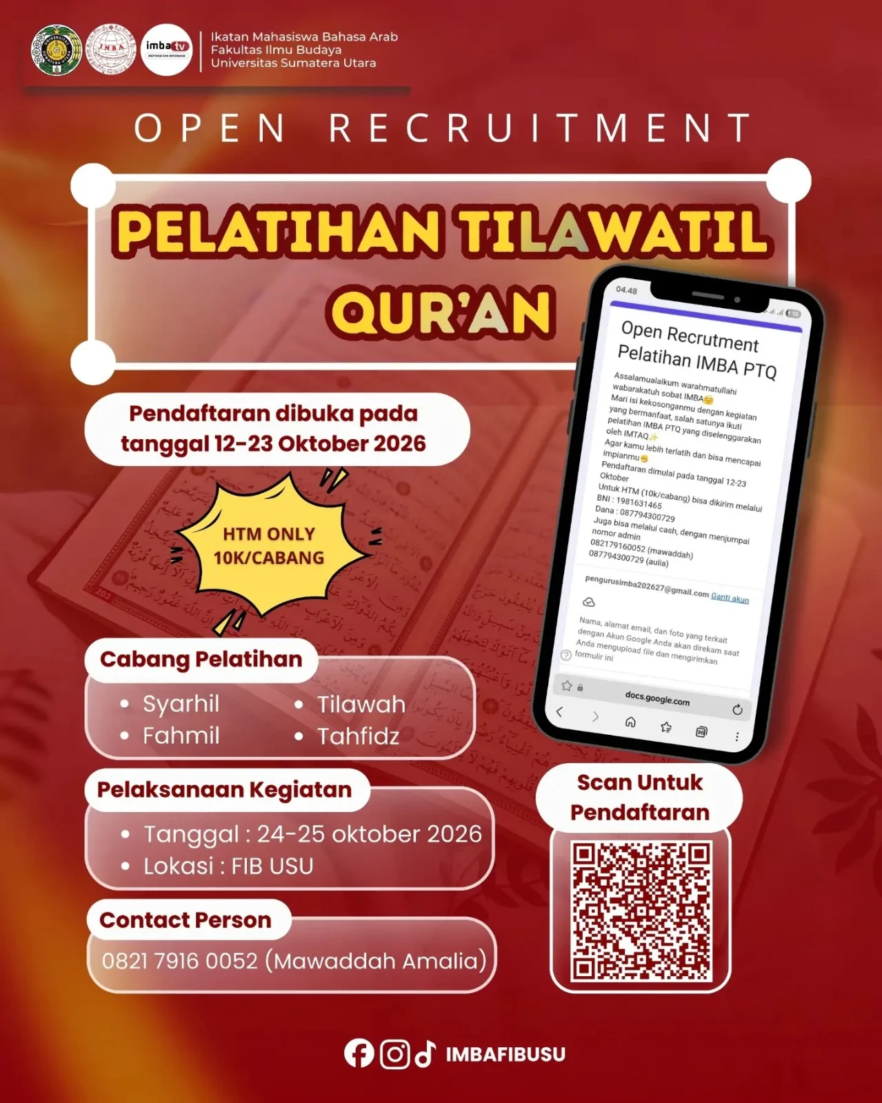Open Recruitment Pelatihan Tilawatil QUR’AN IMBA 2026